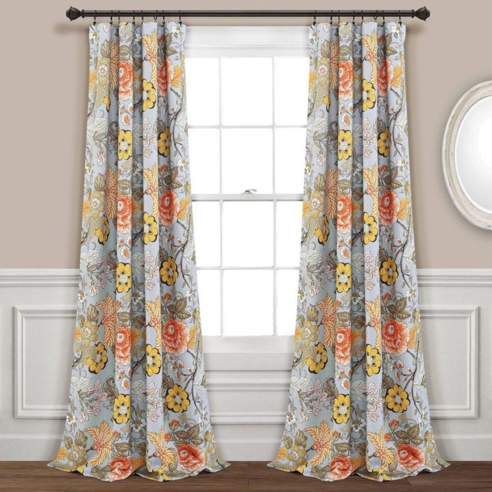 Set of 2 95"x52" Sydney Curtains Light Gray/Green - Lush Décor Floral